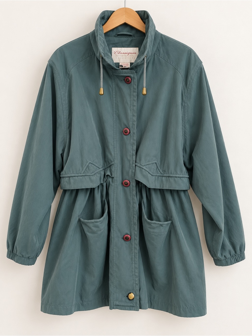 Vintage 90s Classique Outerwear Dark Green Drawstring Utility Jacket Coat Size L